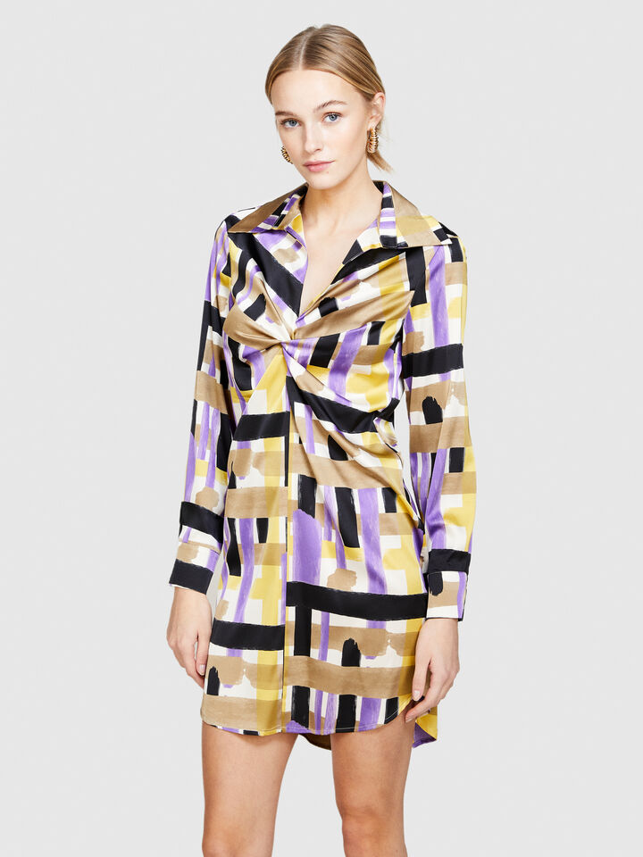 Dress in printed satin - women's short dresses - Multi-color | Sisley image number 4